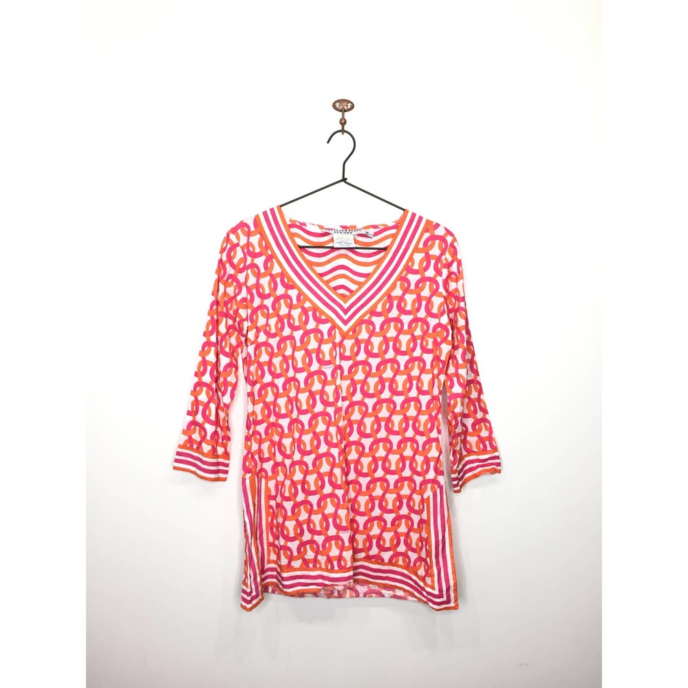 Gretchen Scott Red Orange Woven Knot V-Neck Tunic Cover Up Women's XS